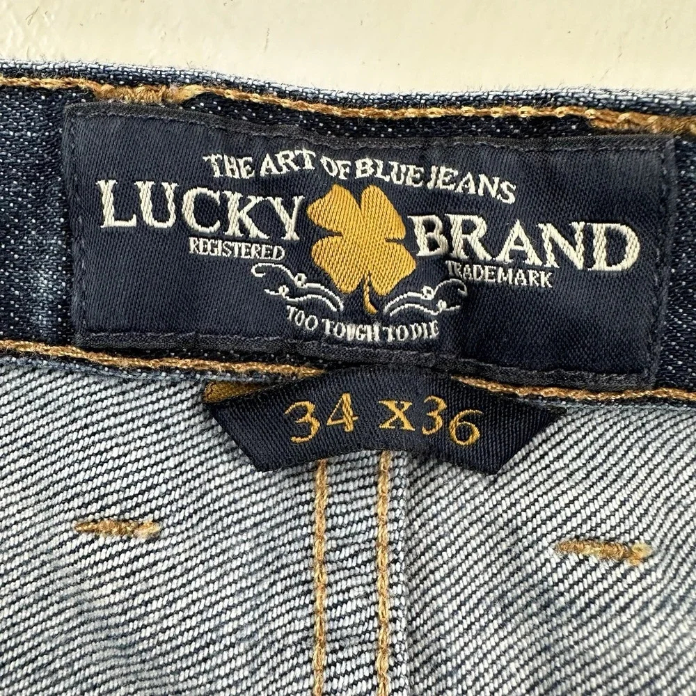 Lucky Brand 329 Straight Jeans Men actual 34x34‎ Blue Distressed Italian Denim